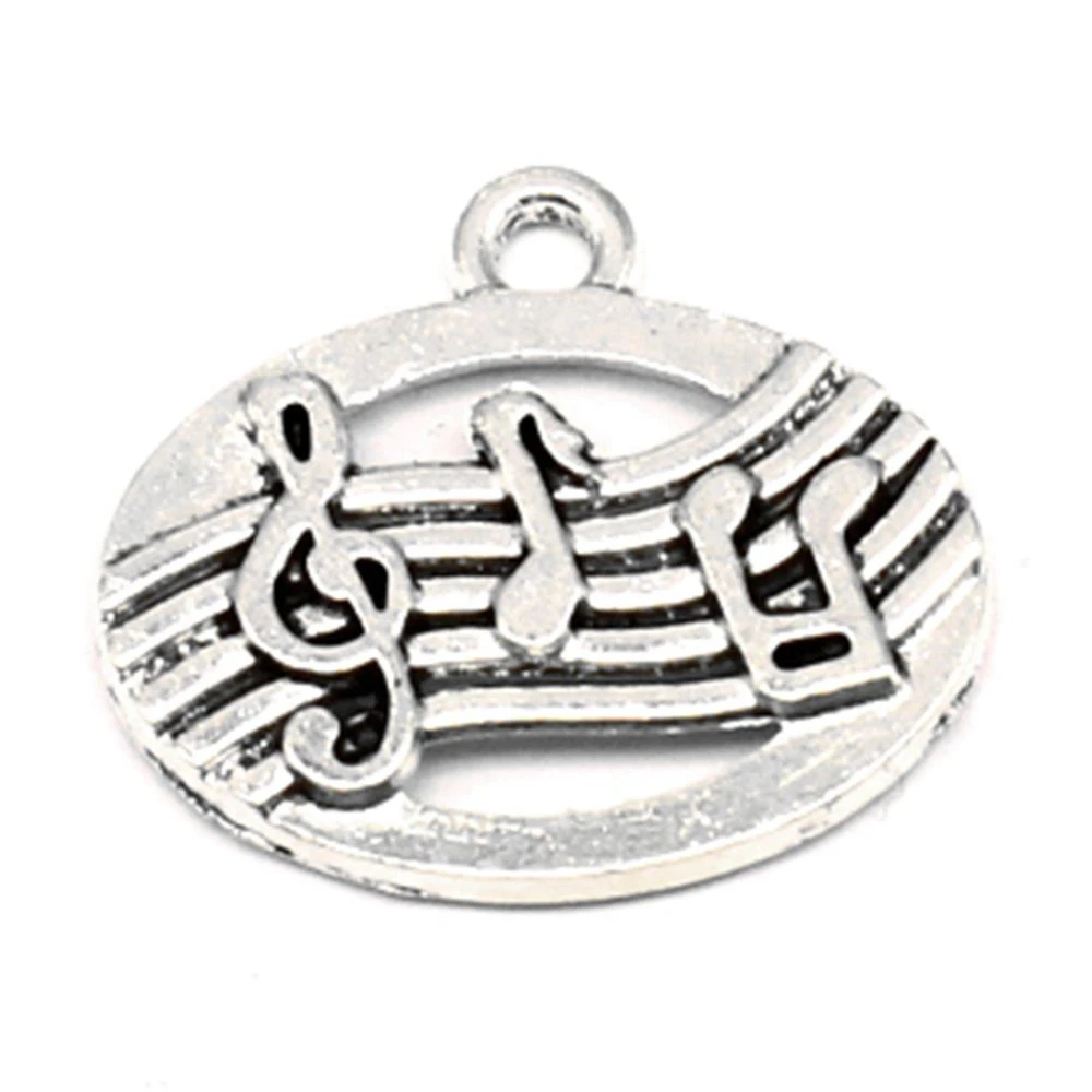 Music Notation Charms Pendants Handmade Kids Jewelry Wholesale Jewelry 18x20mm 10pcs Antique Silver Color