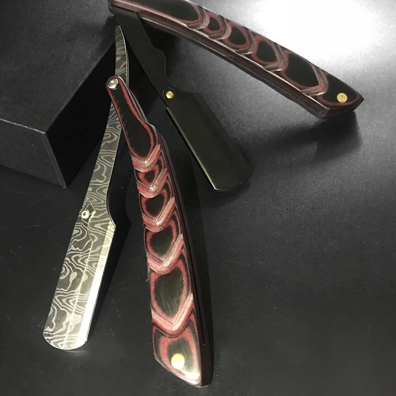 Men's Barber Wooden Trimmer Manual Shaver Professional Straight Edge Stainless Steel Sharp Barber Razor Folding Shaving Knife