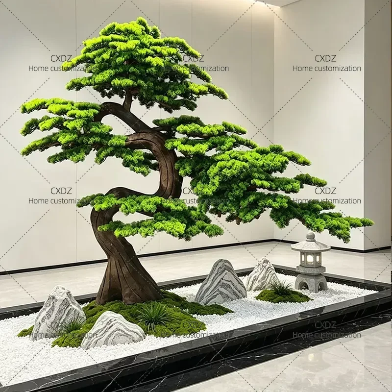 New Chinese Style Simulated Welcome Pine Floor Rockery Landscaping Entrance Living Room Hotel Dry Landscape Zen Large Fake