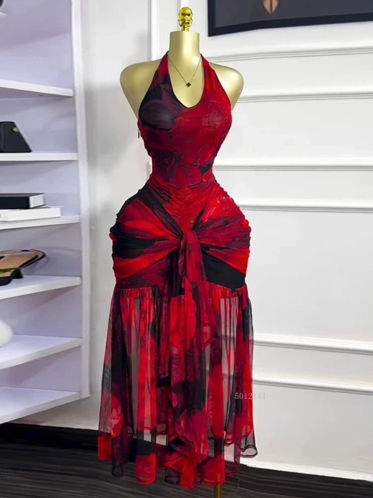 Mulheres halter pescoço sem costas ruched empilhado sem mangas malha longo maxi vestido 2025 aniversário até vestidos de festa sexy