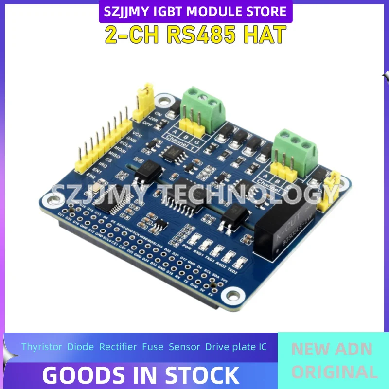 Two-channel RS485 expansion board, serial communication module, SPI interface, dual-channel isolated type, 2-channel RS485 HAT