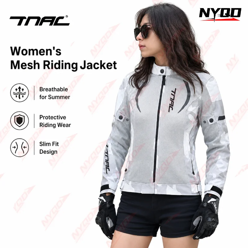 

TNAC Summer Mesh Motorcycle Riding Jacket Breathable Protective Gear for Women Commuting Anti Fall All Season