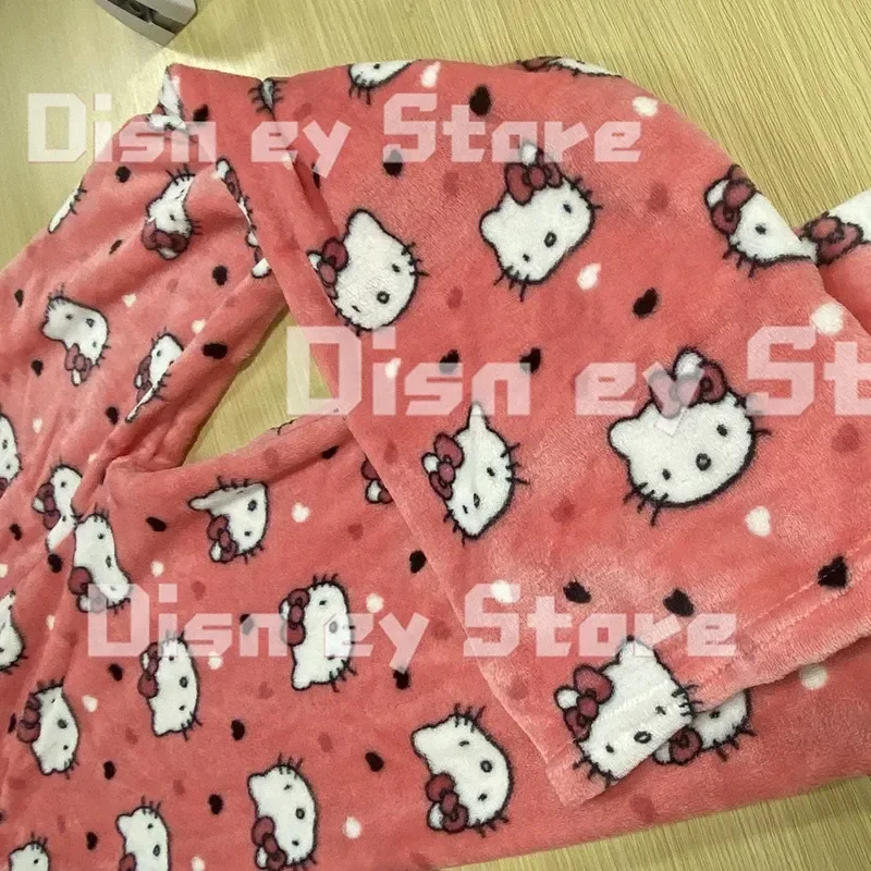 Sanrio Halloween Xmas Cartoon Hello Kitty Flannel Pajamas Women Kawaii Autumn Winter Plus Velvet Warm Casual Home Graffiti Pants