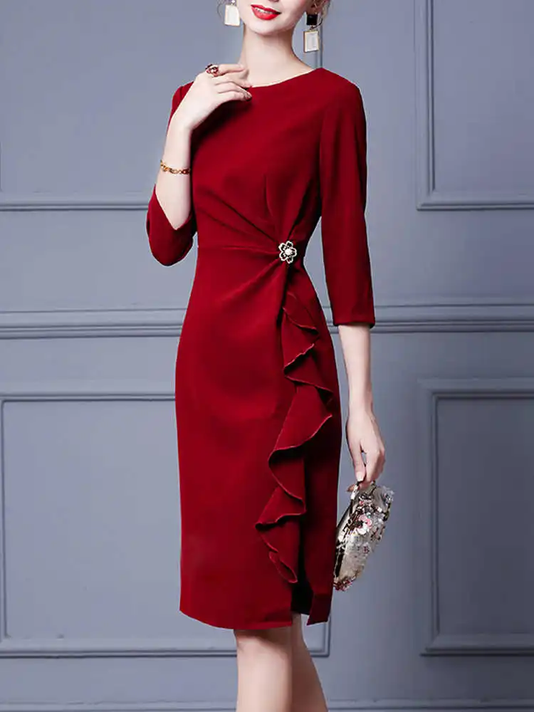 

Elegant Young Bride Wedding Dress Mom's Wedding Celebration High-End Fashionable Polyester Fiber Mid-Length Sleeve
