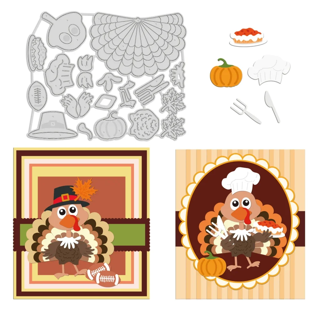 Fall Turkey Die Cuts Autumn Pumpkin Hat  Animal Food Dessert Metal Dies Set for Thanksgiving Card Scrapbook Card DIY Craft Decor