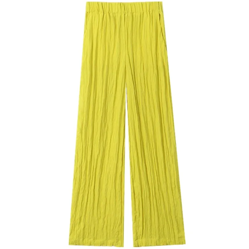 Summer 2024 Women's High Waist Wide Leg Pants Crease Effect Versatile Slimming New Arrival Casual Trousers Faionable