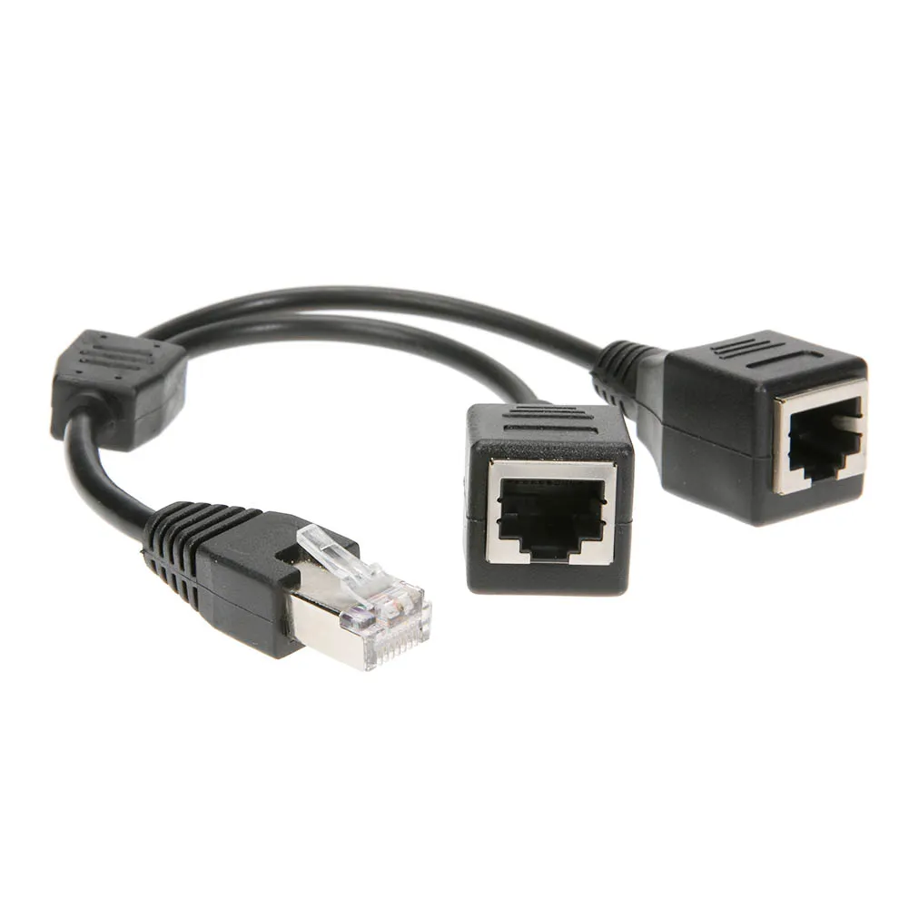 DSL Network RJ45 Male to 2 Female Splitter Adapter Connector Cable Black