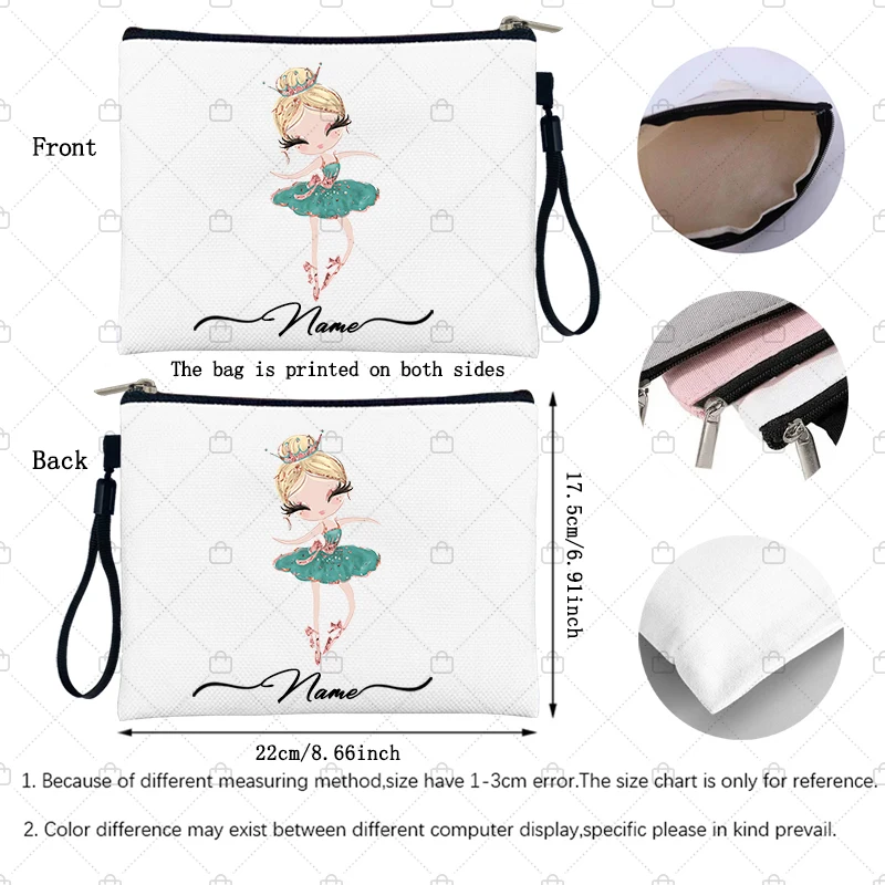 Ballet Girl Personalized Custom Cosmetic Makeup Pouchs Bridesmaid Bags Pencil Case Toiletry Travel Make Up Bag Pouch Cosmetics