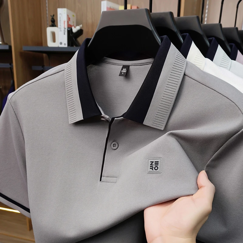 Designer-Marken-Poloshirt aus Seide und Baumwolle mit Kurzarm neu mit Buchstabenprägung modisches Herren-T-Shirt sommerlich atmungsaktiv koreanischer Casual-Top-Stil – Detail 20