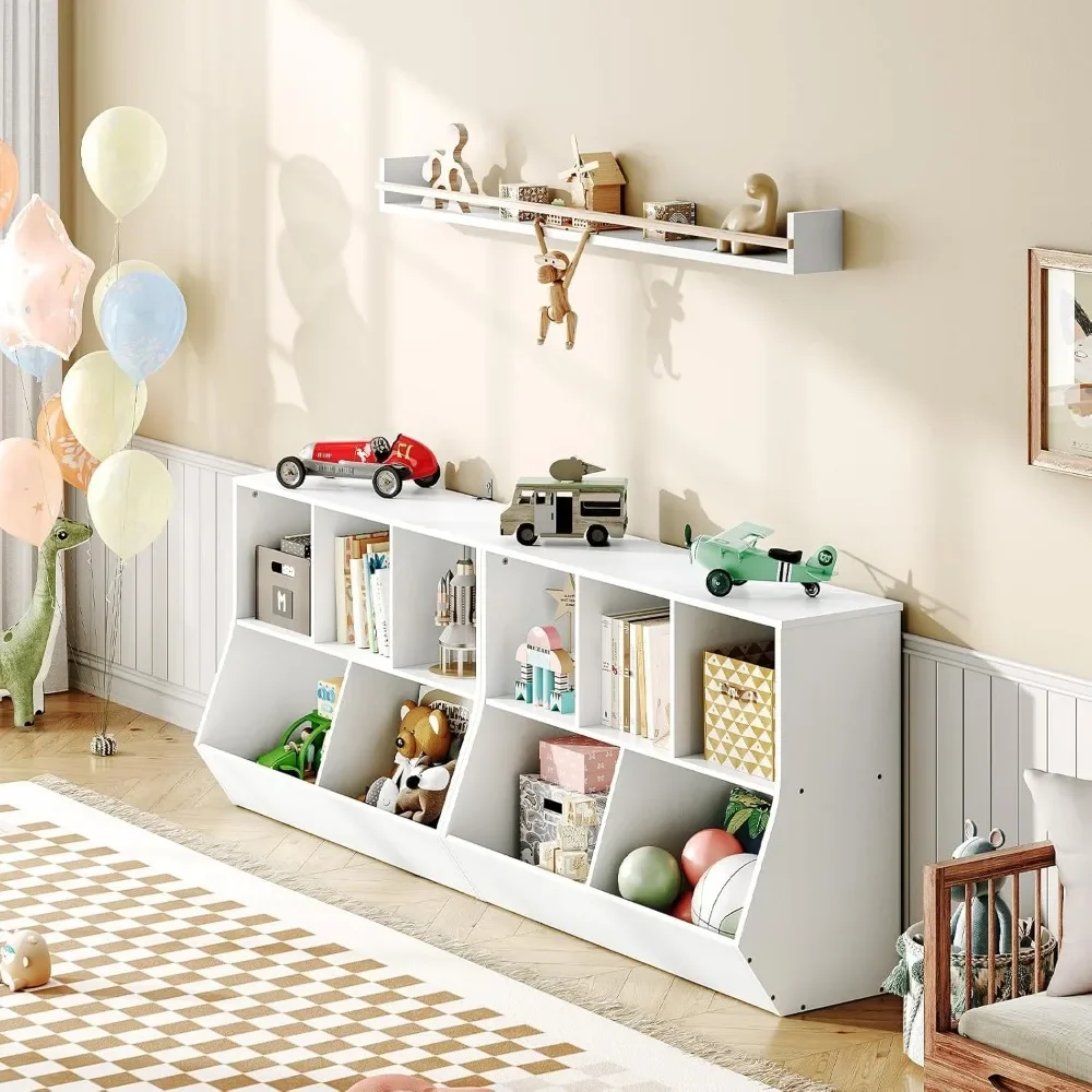 Kids Bookshelf, Bookcase Footboard, Toy Storage Cubby, Children's Toy Shelf, 35.4" L Toy Storage Cabinet, Fit for Children's