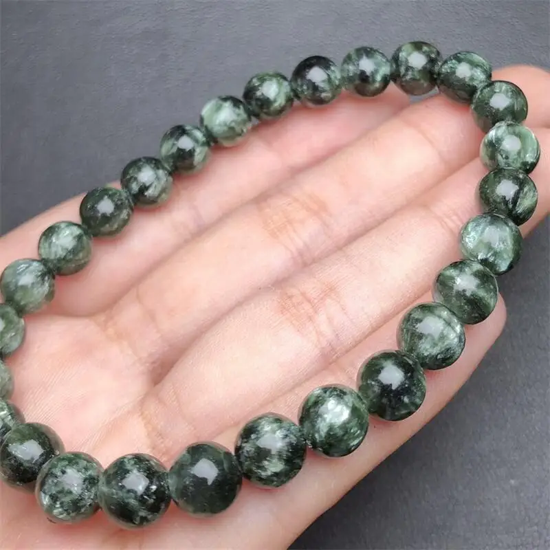 7.5MM Natural Seraphinite Bracelet Charms Handmade Fortune Energy Bangle Mineral Woman Amulet Jewelry Gift 1PCS