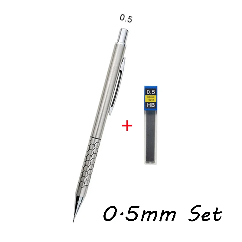 0,5 0,7 0,9 mm Metall-Druckbleistift mit Radiergummi-Set 2B/HB Mine Art Sketch Zeichenzubehör Automatisches Bleistift-Schreibpapier – Detail 5