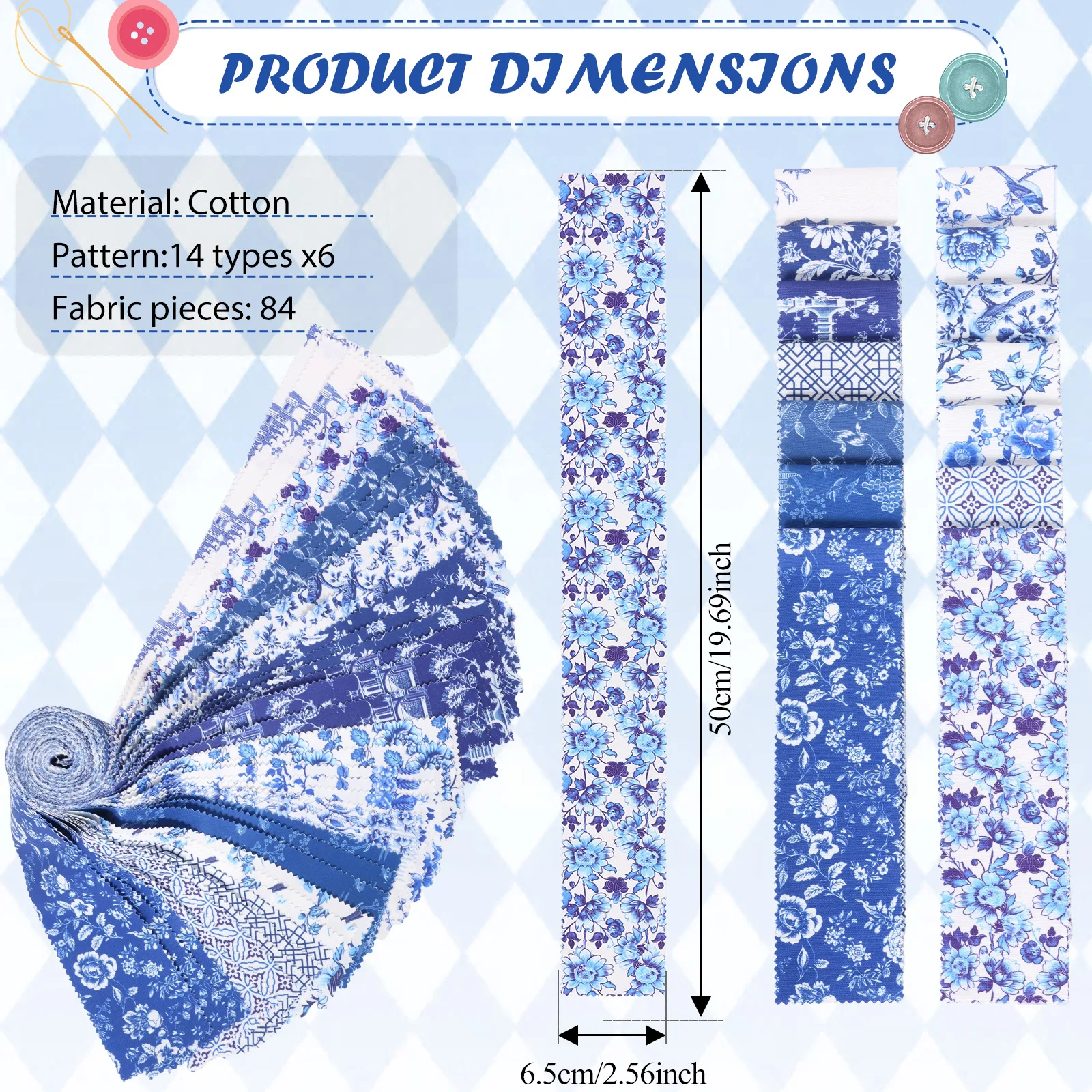 42/84 Pcs Blue-white Floral Quilting Fabric Combo Polyester Cotton Sewing Fabric Bundle DIY Craft Patchwork Fabric Assortment