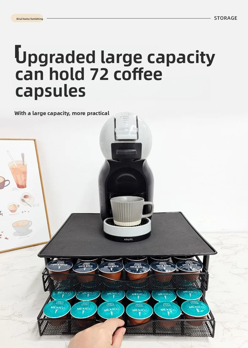 Household Double-layer Coffee Capsule Storage Drawer 72 Capsules in A Storage Box