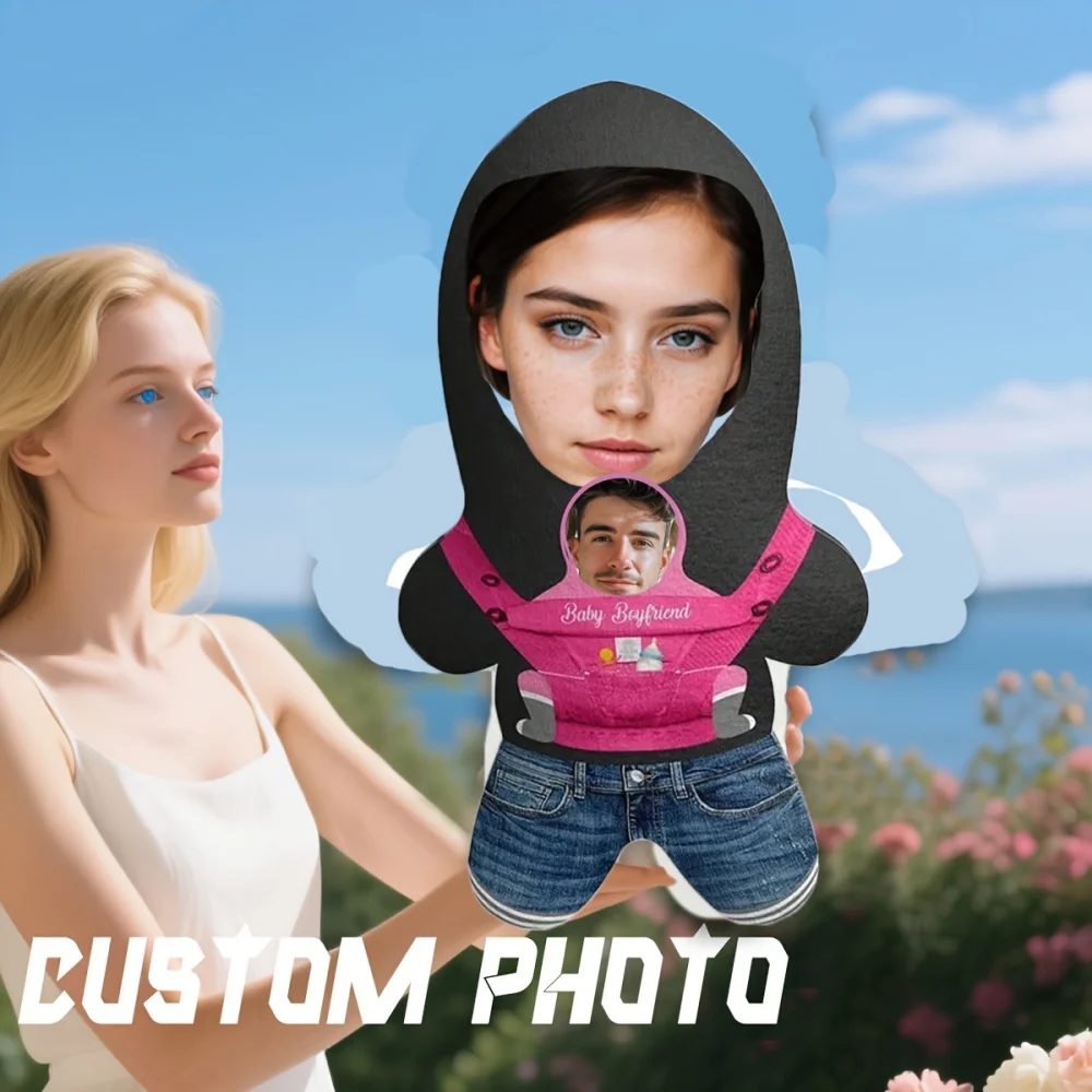 Customized Personalized Face Pillow with Double Photo Design, a Gift for Friends, Family, Brothers, Sisters, Father's Day, Mother's Day, Halloween, Christmas, Christmas Eve, Valentine's Day, Birthdays, Personalized Anniversaries, Thanksgiving, Easter, April Fool's Day, Carnival, National Day