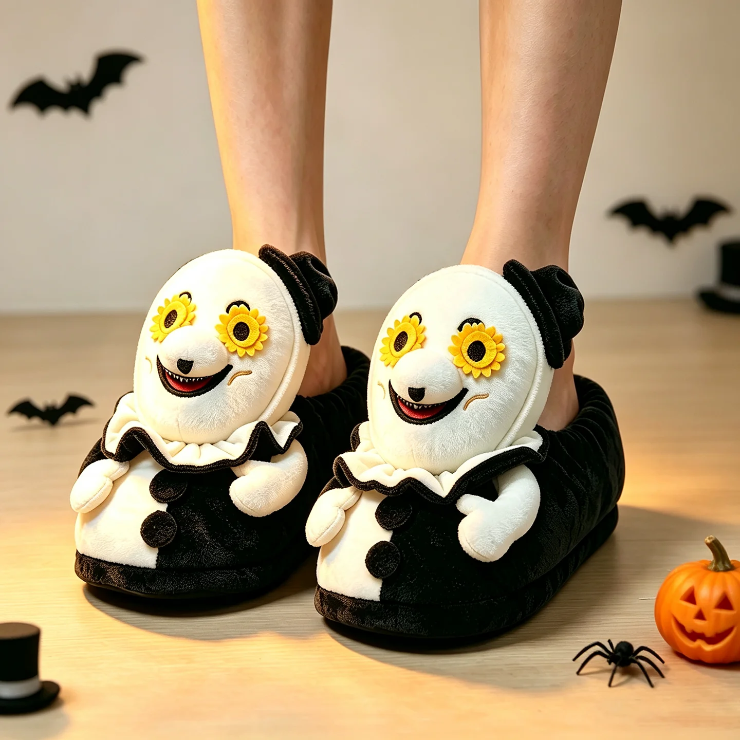 YanQing Cartoon Clown Plush Slippers Horror Stuffed Slipper Women Men Soft House Shoes Birthday Gifts