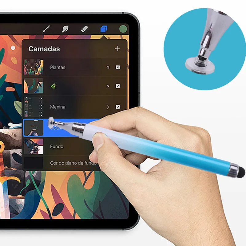 Pena Stylus Universal 2 in 1, pena menggambar Tablet kapasitif warna-warni layar sentuh untuk ponsel Tablet pena pintar