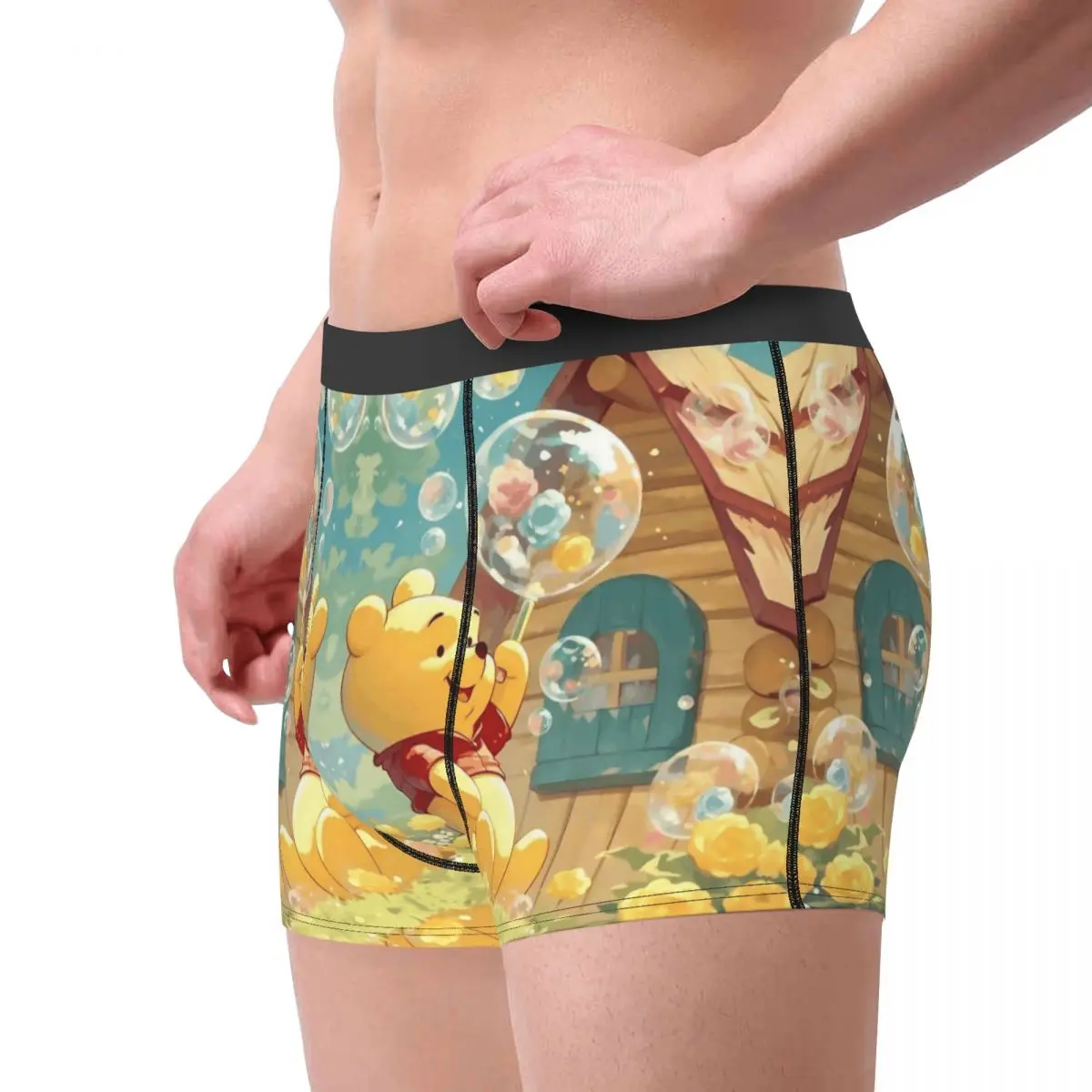 Calzoncillos Boxer de Winnie Pooh adorables personalizados para hombre, ropa interior con estampado 3D de oso amarillo, bragas, calzoncillos transpirables