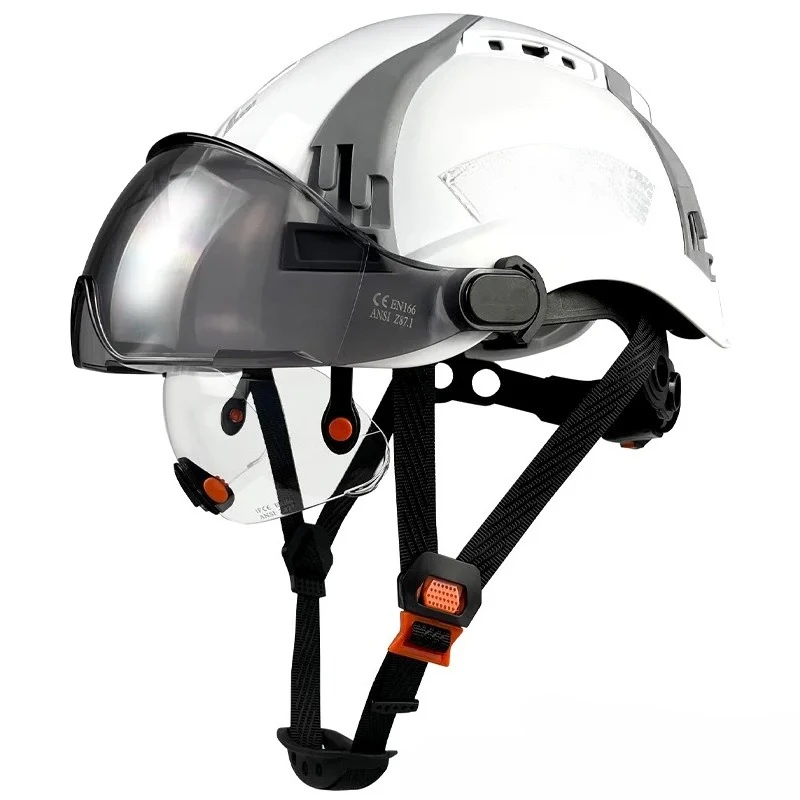 Construction Safety Helmets with Double Goggles Engineer Breathable ABS Work Cap Head Protection ANSI Climbing Rescue Cap