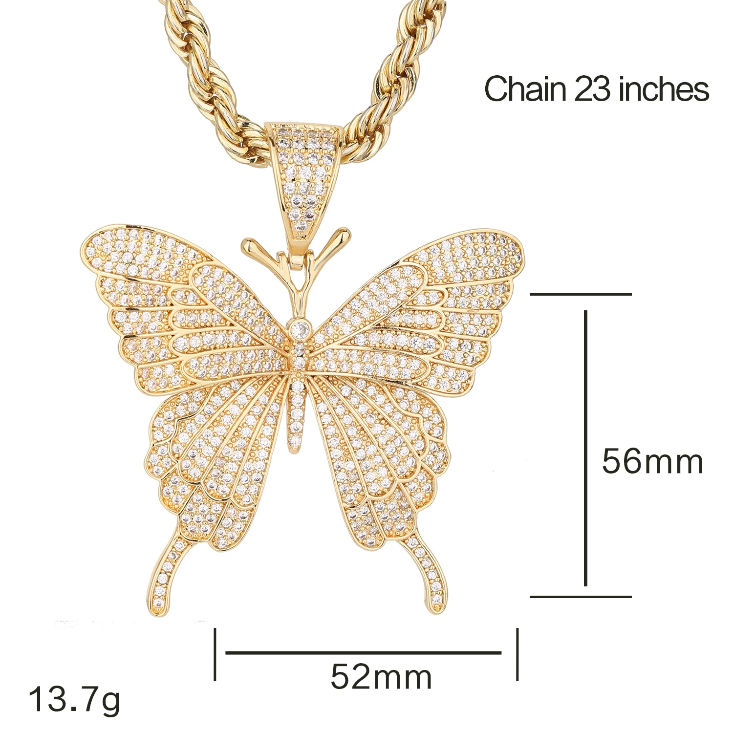 Fashion Hip-hop Shiny Zircon Large Butterfly Pendant Rap Cuban Chain Diy Custom Women\'s Party Jewelry