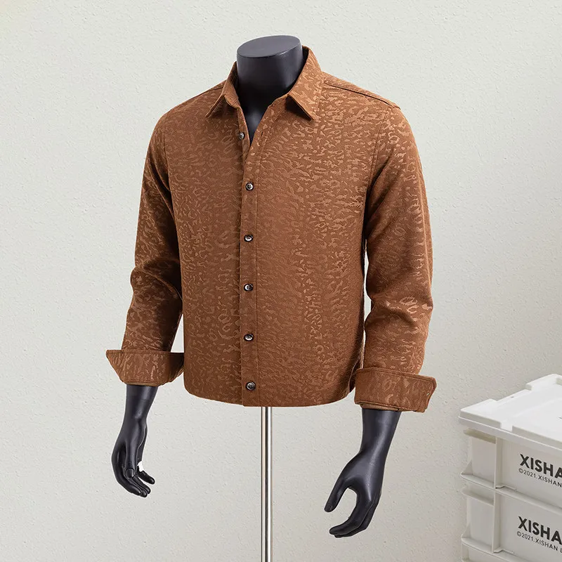 

Spring Men's Leopard Print Long Sleeved Shirt Fashion Casual Business Shirt High Quality Vintage Versatile Social Shirts Man