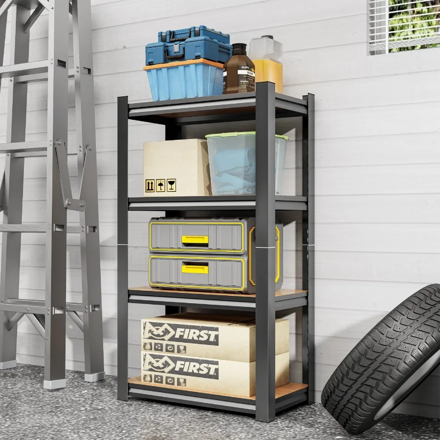 Scaffale portaoggetti a 4 strati Scaffale in legno ad altezza regolabile adatto per cucina, garage, sala portaoggetti, nero, ha bisogno di essere assemblato 11,81 D