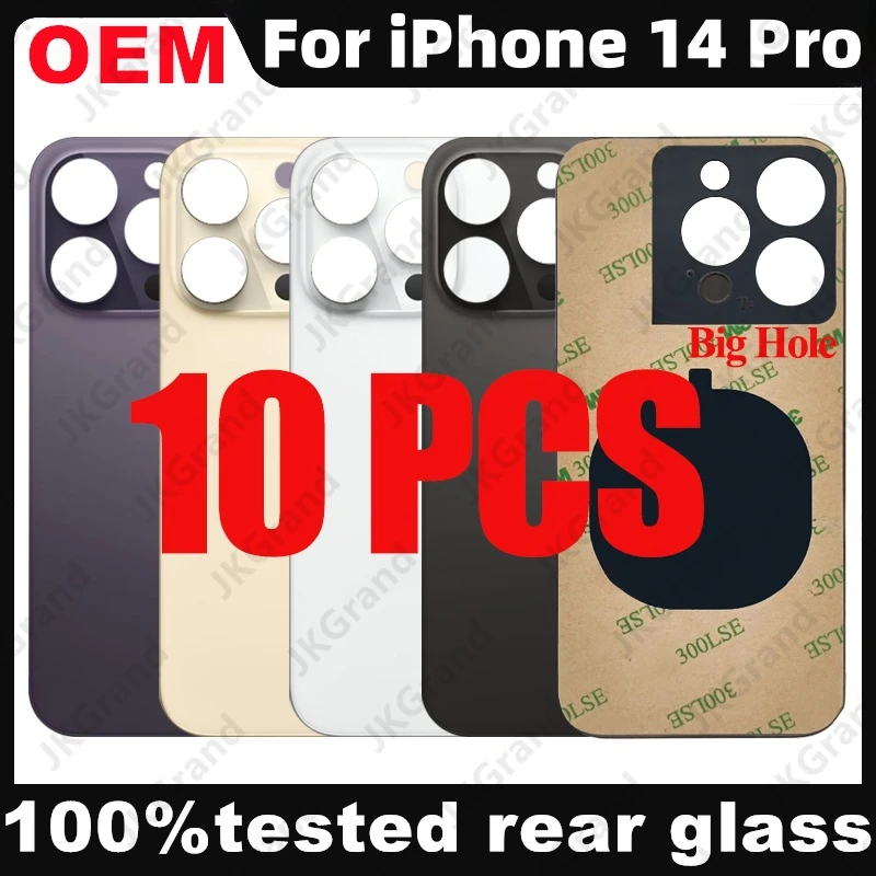 

10 Pcs For iPhone 14 Pro Back Glass Panel Battery Cover Replacement Parts optimal quality Big Hole Camera Rear Door Housing Beze