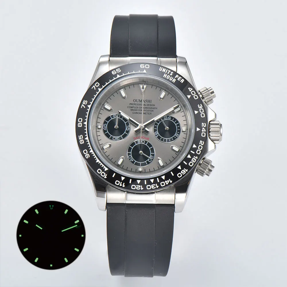 Orologio da polso da uomo personalizzato da 39 mm VK63 movimento orologio da polso vetro zaffiro cinturino in caucciù orologio da polso impermeabile da uomo d'affari 10Bar