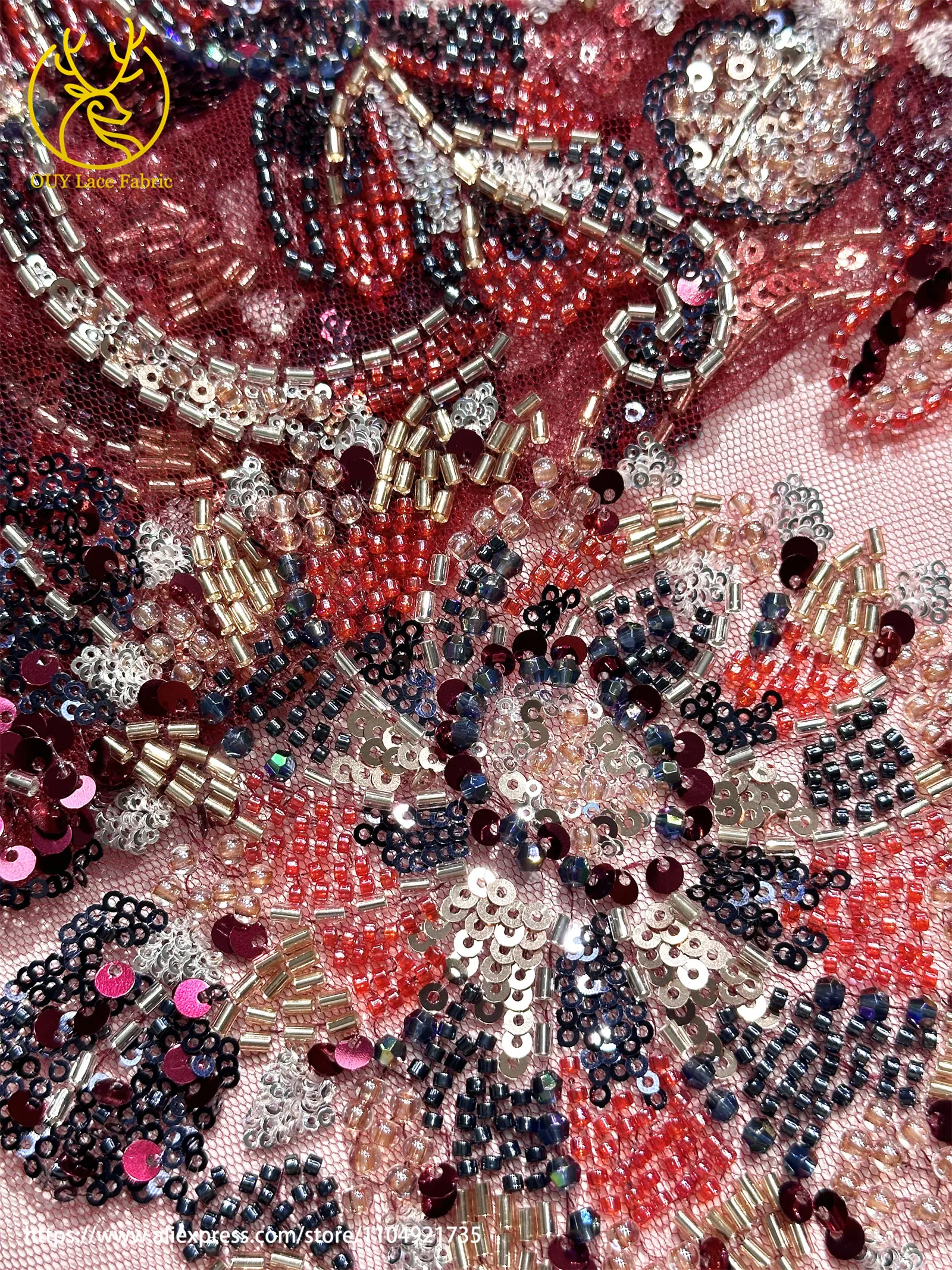 2026 Luxuriöser Afrikanischer Perlen-Spitzenstoff 5 Yards Hochwertiger Französischer Nigerianischer Netz-Pailletten-Spitzenstoff für Party- und Hochzeitskleider – Detail 21