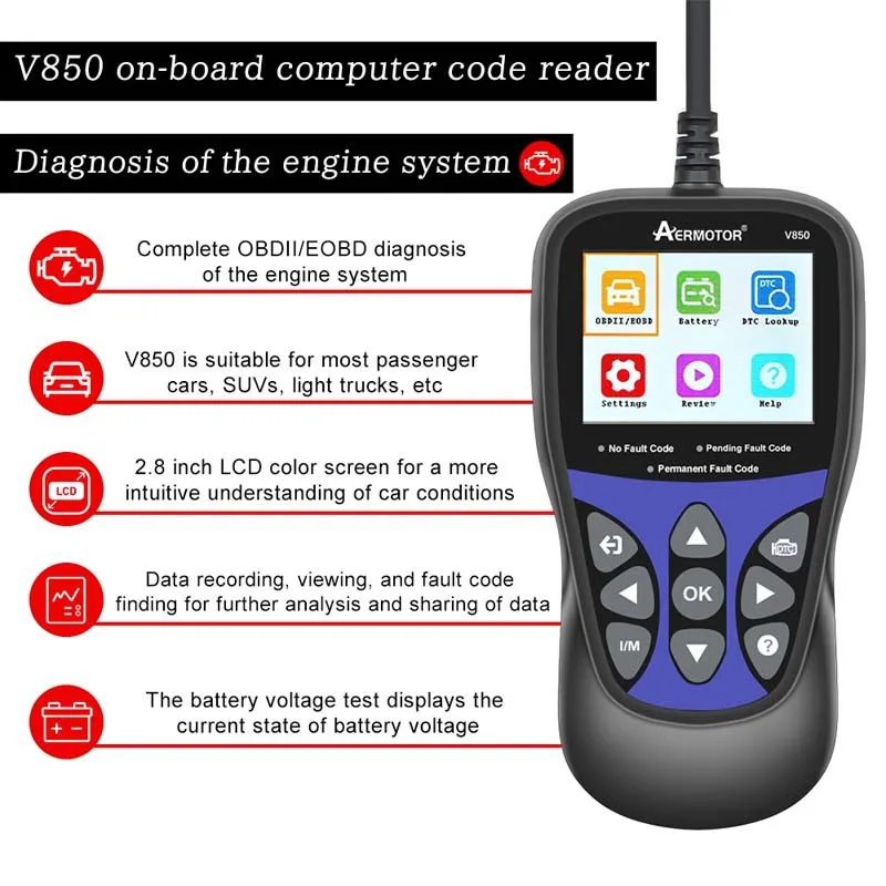 

AERMOTOR v850 OBD2EOBD Barcode Reader Car Scanner Car Fault Scanner