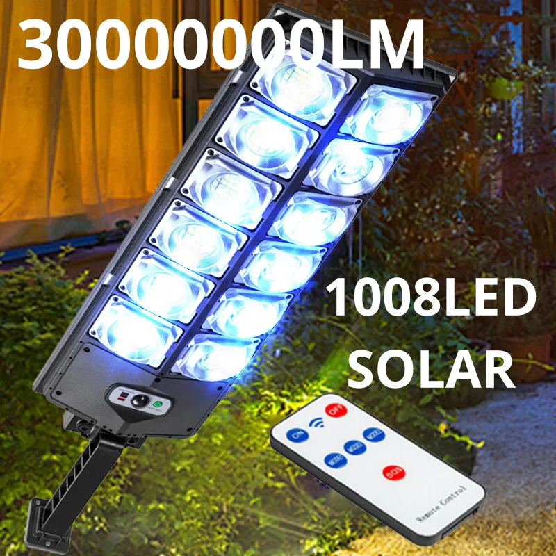 30000000LM Powerful Street Light 1008LED Solar LED Light Remote Control Hunman Body Sensor Outdoor Garden Wall Lamp Waterproof