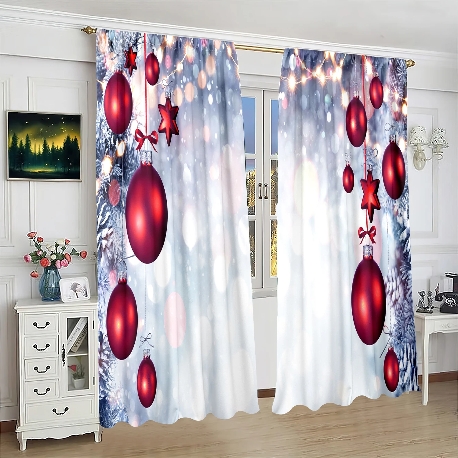 2 pieces - Christmas print curtains - Polyester material - Bedroom, living room, study private curtains - customizable patterns