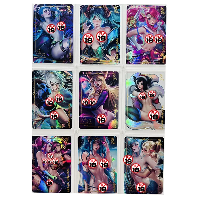 9Pcs/set League of Legends Sexy Anime Girl Card KDA Ahri Evelynn Kaisa Akali Seraphine Sona Buvelle Game Collection Cards Toy