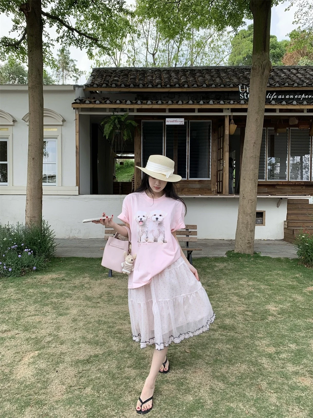 

Женская летняя свободная повседневная универсальная футболка Kumikumi Sweet Style с круглым вырезом, коротким рукавом и принтом собаки/букв