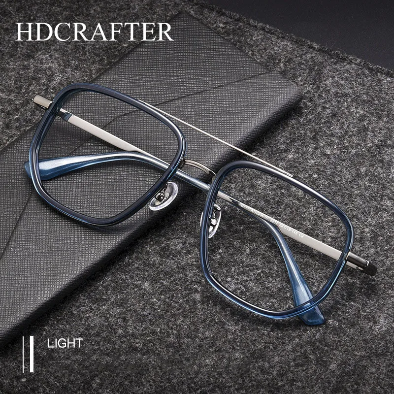 

HDCRAFTER Men's Oversized Ultra Light 15.7g Pure Titanium Retro Double Beam Glasses Frame Optical Prescription Eyeglasses Frame