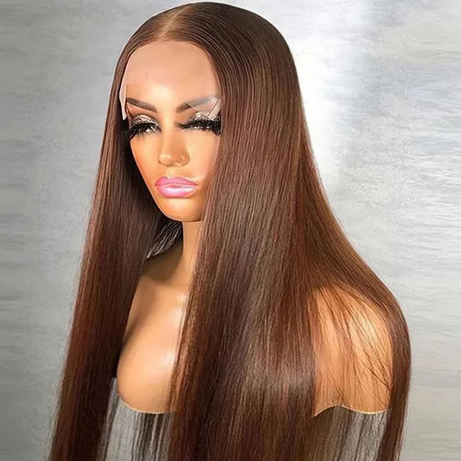 

Straight No Shedding Wig Pre Plucked Colored Human Hair Wig 13x4 HD Transparent Lace Chocolate Brown Frontal Lace Wigs For Women