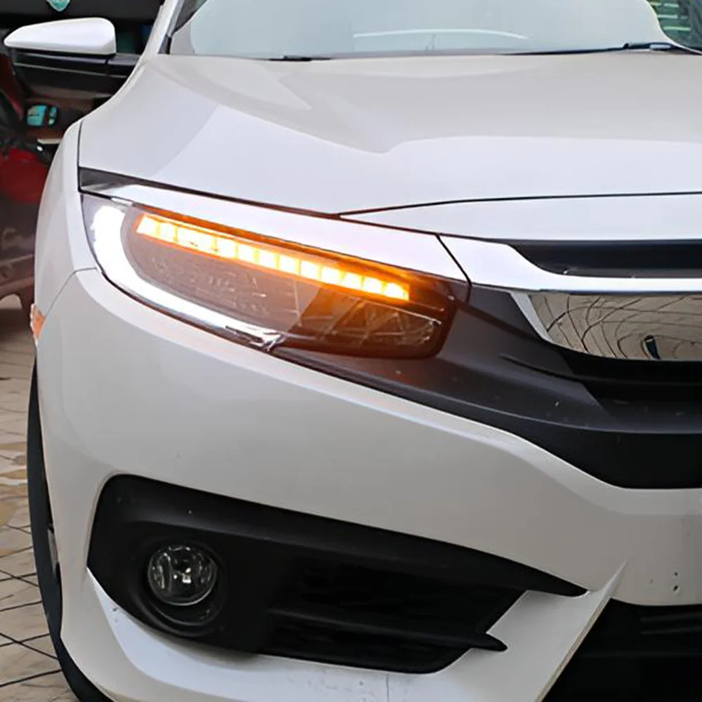 

Для Honda Civic 10th 2016-2021 автомобильные фары в сборе, обновленная светодиодная высокая настройка, мигающий сигнал, аксессуары для передних фонарей