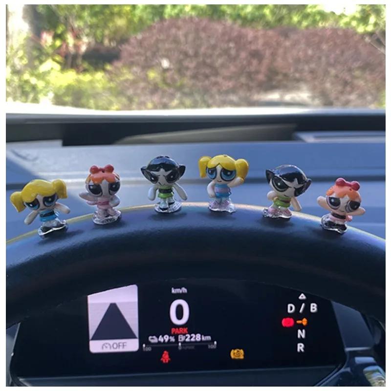 The Powerpuff Girls Series Model Doll Car Center Console Ornaments Auto Interior Decoration Accessories Cute Handmade Toys Gift