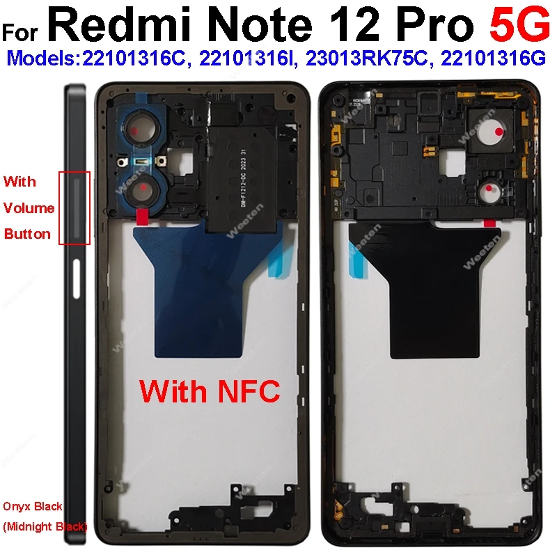 Middle Frame Housing For Xiaomi Redmi Note 12 Note 12 Pro 5G Middle Frame Bezel Holder Cover with Side Buttons Repair Parts