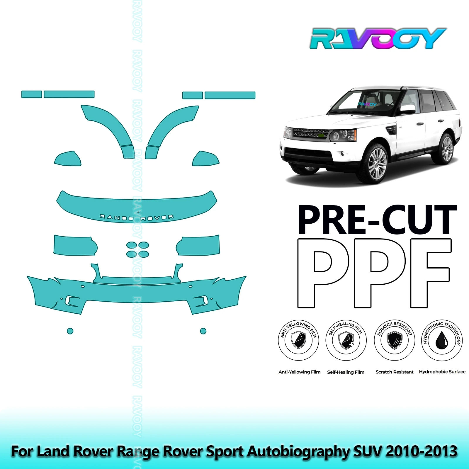 

8.5Mil Precut Paint Protection Film PPF Clear Bra Front Kit For Land Rover Range Rover Sport Autobiography SUV 2010-2013