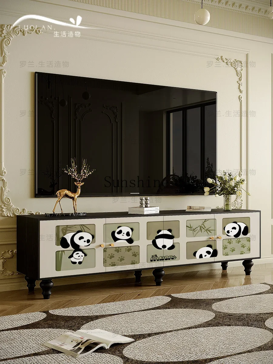 French Cream Wind Panda TV Solid Wood Bedroom Storage Vertical Cabinet Home Living Room Storage Decorative Side Cabinet