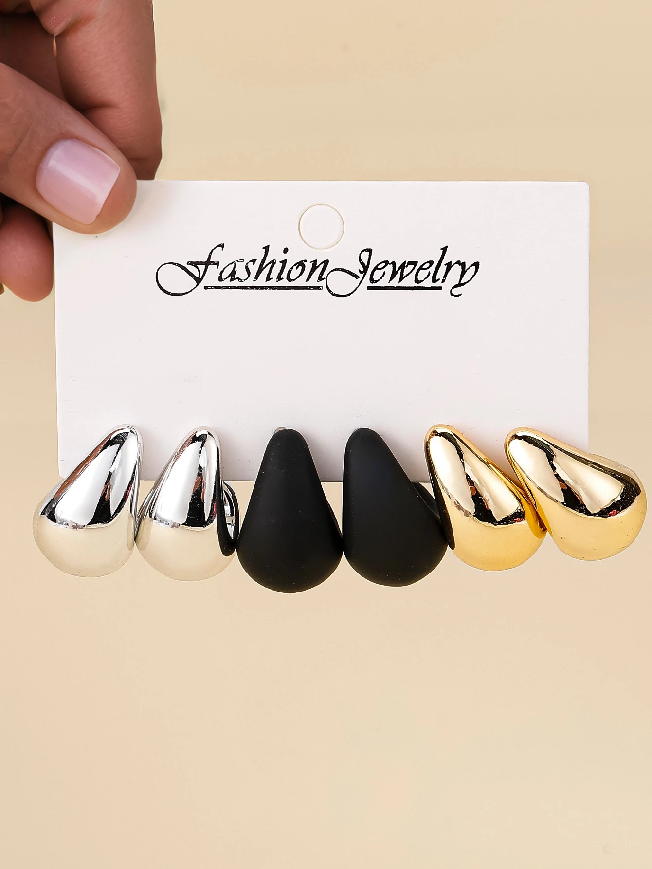 3Pairs Classic And Fashionable Multicolor Waterdrop Stud Earring Set, Ideal For Dating, Vacation, Daily Wear And Gift Jewelry