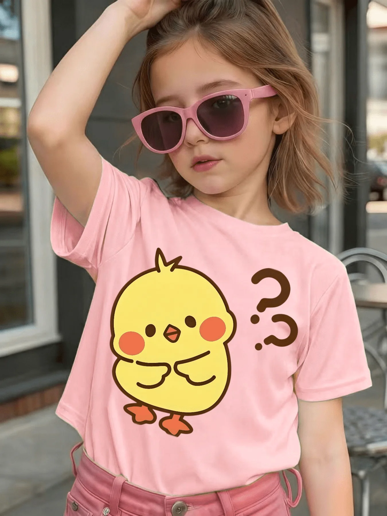 Cute Yellow Chick Question Mark Graphic Kids Tee Boys Girls Family Matching Cotton Crew Neck Short Sleeve Soft Casual Summer Tee