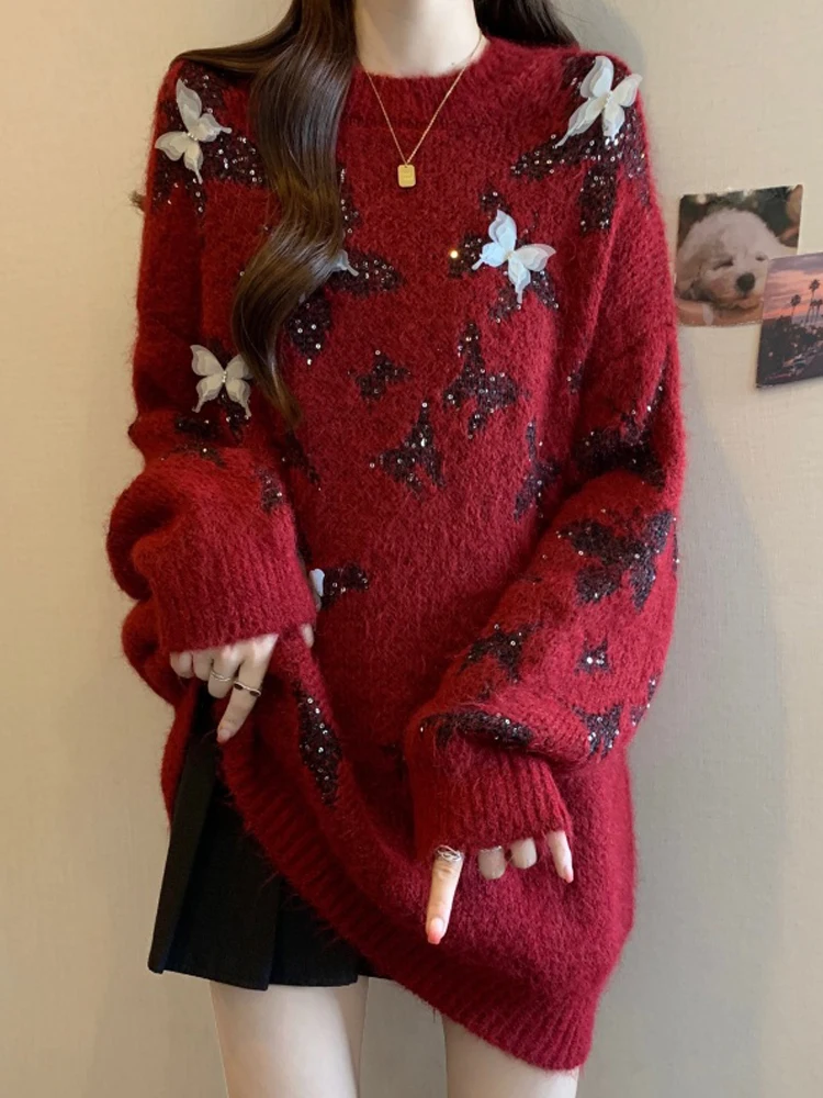 

Luy Snake Year 2026 Red Knitted Sweater plus Size Women's Comfortable Loose Fit Winter Top Chinese Zodiac Clothes