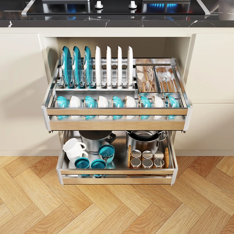 Large Kitchen 2 Tier Sliding Cabinet Basket Pull Out Organizer Drawer Pantry Under Sink Desktop Storage Dish Rack