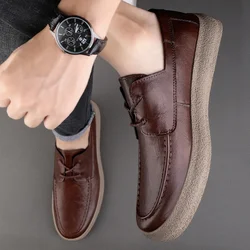 2023 New Lace Up Leather Shoes Men Loafers Soft Comfortable Mens Business Shoes Flat Casual Footwear Men Warm Brand Oxford Shoes