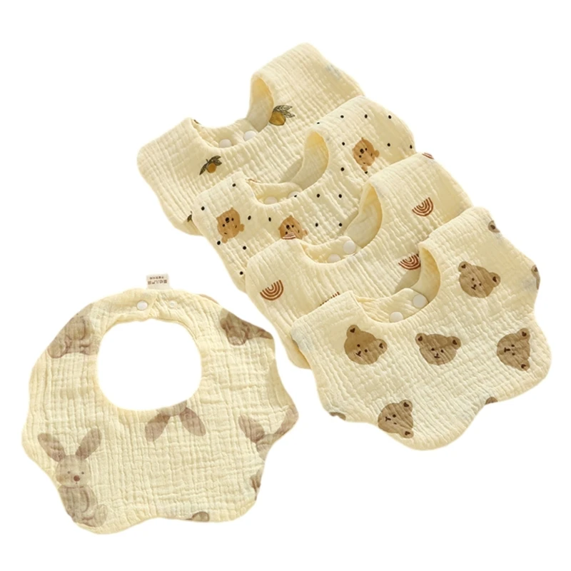 

N80C 5pcs Soft & Absorbent Baby Bibs Newborn Bandana Bibs 4 Layers for Boys & Girls