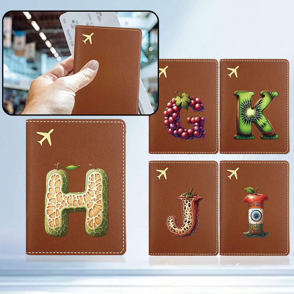 

Portable Durable Passport Storage Case Premium PU Passport Set Fruit Letter Initial Name 26 Letters Pattern