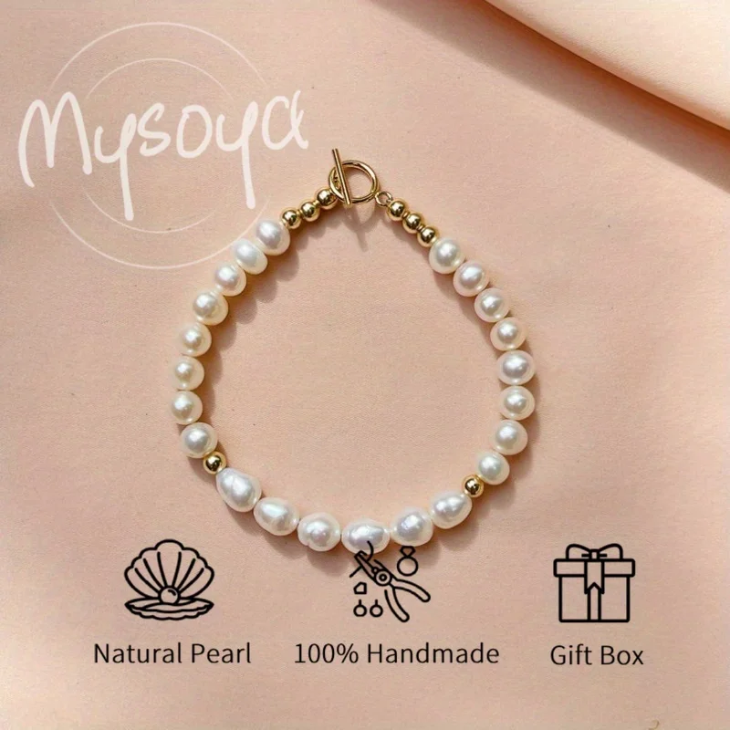 

MYSOYA 5-6mm Irregular Freshwater Pearl Bracelet For Women And Men With Gift Box Birthday Wedding Anniversary Jewelry Gift