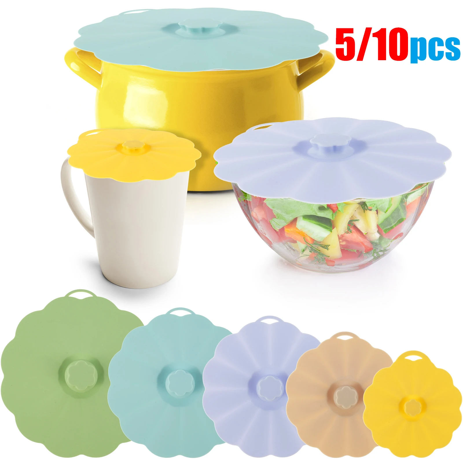 5/10pcs Silicone Microwave Bowl Cover Heat Resistant Microwave Splatter Cover Food Wrap Bowl Pot Lid Kitchen Fresh Cover Pan Lid